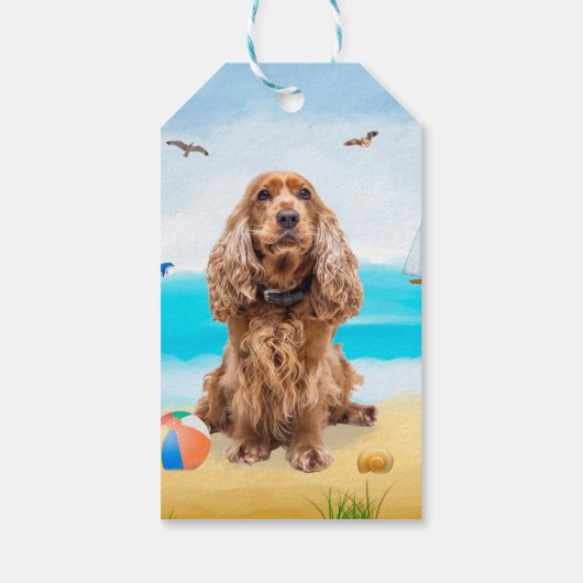 Cocker Spaniel Dog op strand Cadeaulabel (Achterkant)