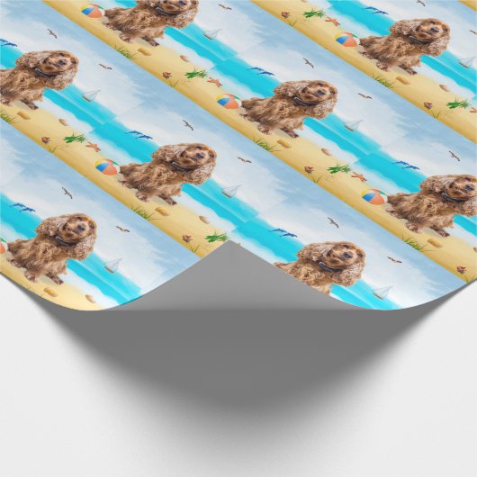 Cocker Spaniel Dog op strand Cadeaupapier (Hoek)