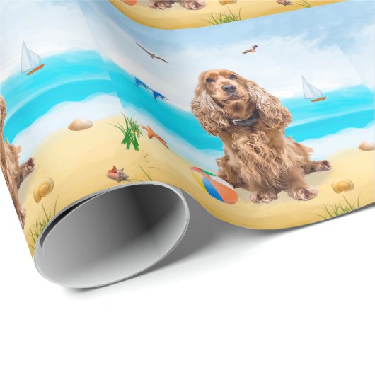 Cocker Spaniel Dog op strand Cadeaupapier (Rol Hoek)