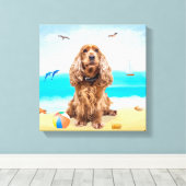 Cocker Spaniel Dog op strand Canvas Afdruk (Insitu (Houten vloer))