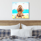 Cocker Spaniel Dog op strand Canvas Afdruk (Insitu (Slaapkamer))