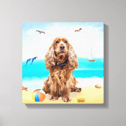 Cocker Spaniel Dog op strand Canvas Afdruk (Voorkant)
