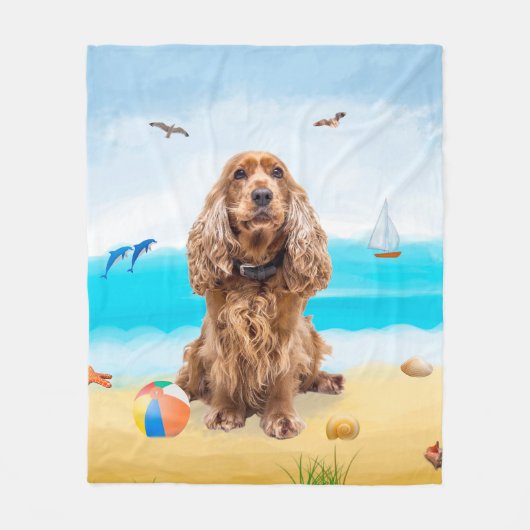 Cocker Spaniel Dog op strand Fleece Deken (Voorkant)