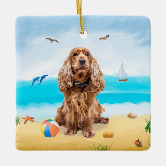 Cocker Spaniel Dog op strand Keramisch Ornament (Voorkant)