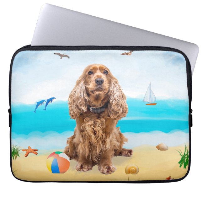 Cocker Spaniel Dog op strand Laptop Sleeve (Voorkant)