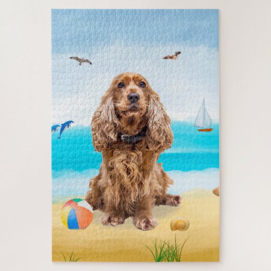 Cocker Spaniel Dog op strand Legpuzzel (Verticaal)