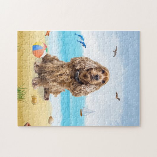 cocker spaniel dog op strand legpuzzel (Horizontaal)