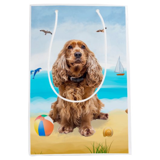 Cocker Spaniel Dog op strand Medium Cadeauzakje (Voorkant)