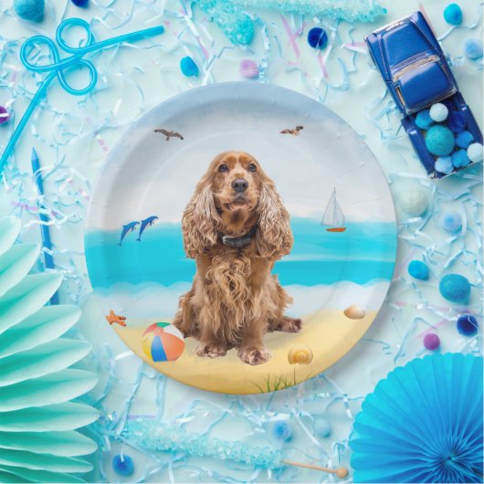 Cocker Spaniel Dog op strand Papieren Bordje (Feest)