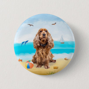 Cocker Spaniel Dog op strand Ronde Button 5,7 Cm