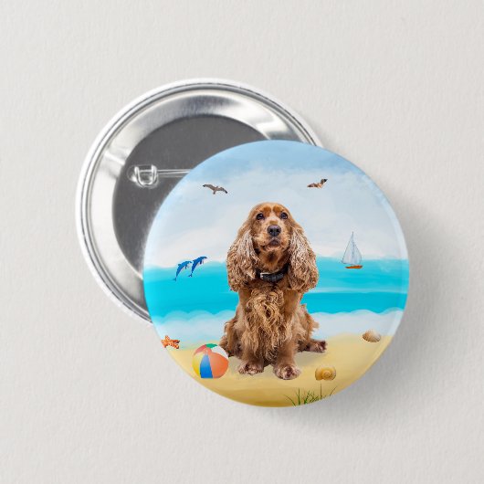 Cocker Spaniel Dog op strand Ronde Button 5,7 Cm (Voorkant /achterkant)