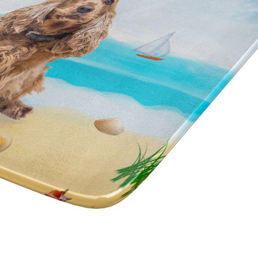 Cocker Spaniel Dog op strand Snijplank (Hoek)