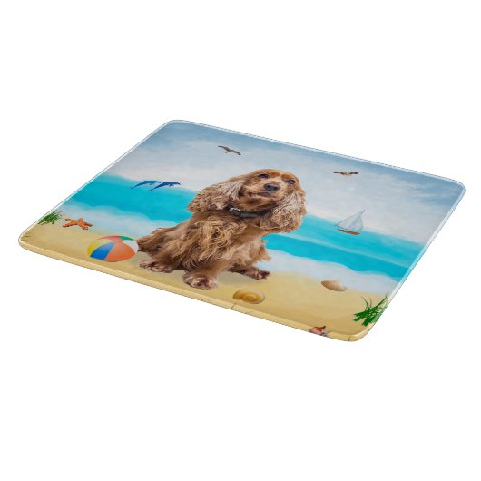 Cocker Spaniel Dog op strand Snijplank (Hoek)