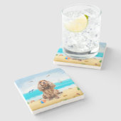 Cocker Spaniel Dog op strand Stenen Onderzetter (Zijkant)