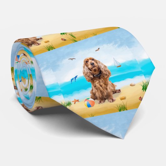 Cocker Spaniel Dog op strand Stropdas (Opgerold)