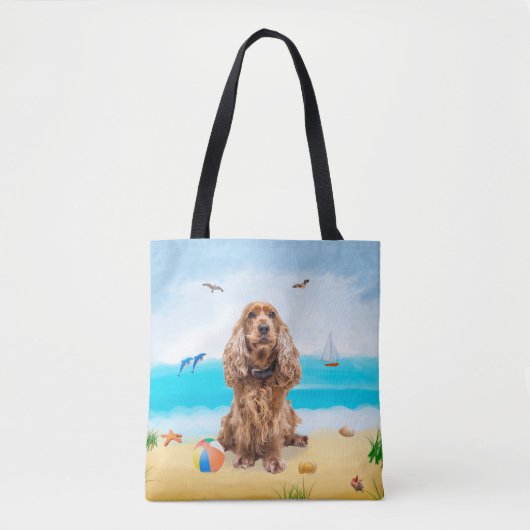Cocker Spaniel Dog op strand Tote Bag (Voorkant)