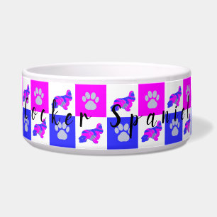 Cocker Spaniel Dog & Paw Hot Pink & Blue Pet Bowl Voerbakje