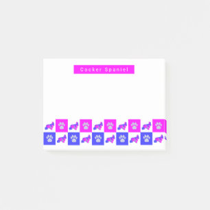 Cocker Spaniel Dog & Paw Hot Pink & Blue Post-it® Notes