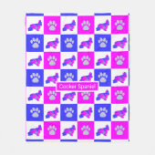 Cocker Spaniel Dog & Paw Hot Pink en Blue Fleece Deken (Voorkant)