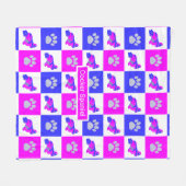 Cocker Spaniel Dog & Paw Hot Pink en Blue Fleece Deken (Voorkant (Horizontaal))