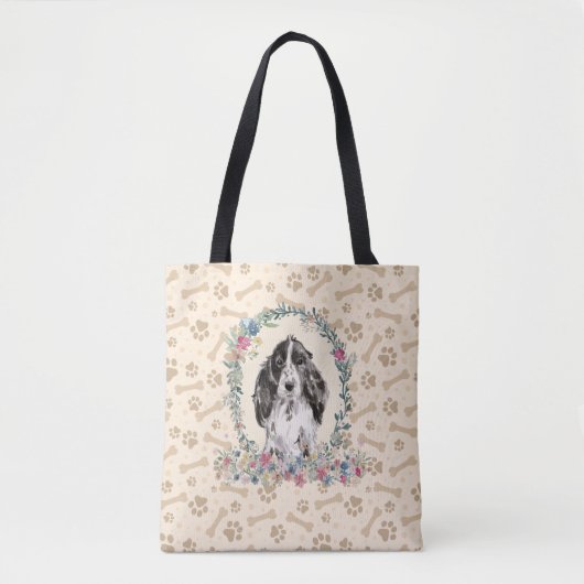 Cocker Spaniel Dog Paw Print & Dog Bone Cute Tote Bag (Voorkant)