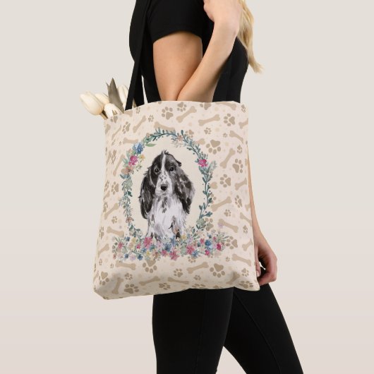 Cocker Spaniel Dog Paw Print & Dog Bone Cute Tote Bag (Dichtbij)