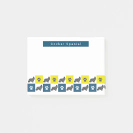 Cocker Spaniel Dog & Paw Yellow & Blue Grids Post-it® Notes