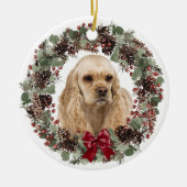 Cocker Spaniel Dog Pinecone Wreatalized Personaliz Keramisch Ornament (Voorkant)