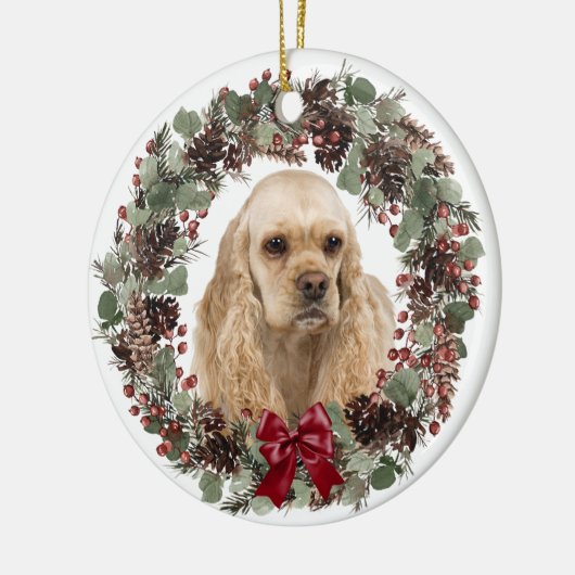 Cocker Spaniel Dog Pinecone Wreatalized Personaliz Keramisch Ornament (Links)
