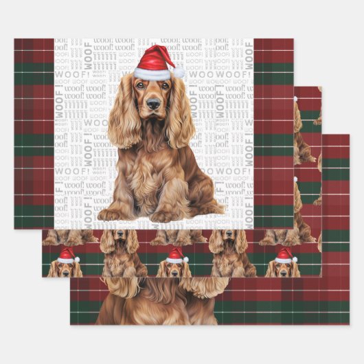 Cocker Spaniel Dog Red and Green Plaid Christmas Inpakpapier Vel (Set)