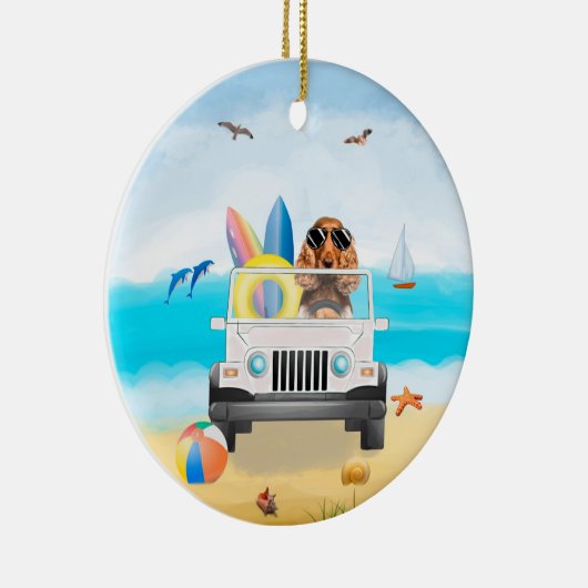 cocker spaniel Dog Rijden op strand Keramisch Ornament (Rechts)