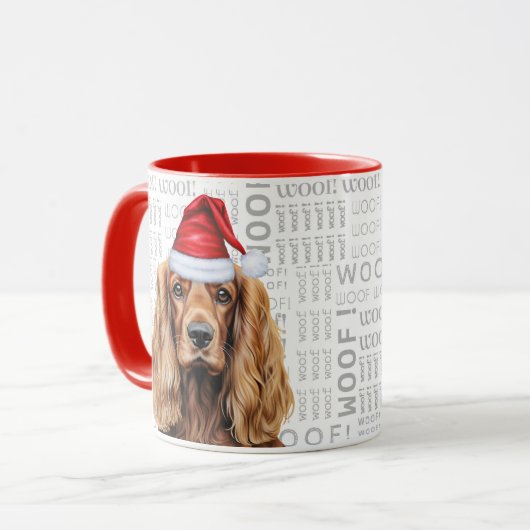 Cocker Spaniel Dog Santa Woof Christmas Mok (Voorkant links)