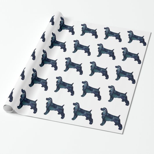 Cocker Spaniel Dog Silhouette Black Waterverf Cadeaupapier (Uitgerold)