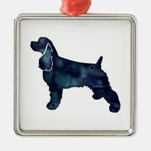 Cocker Spaniel Dog Silhouette Black Waterverf Metalen Ornament