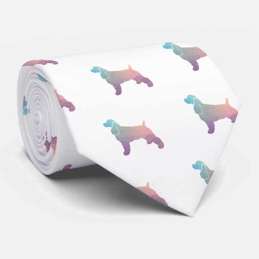 Cocker Spaniel Dog Silhouette Geometric Pattern Ps Stropdas (Opgerold)