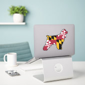 Cocker Spaniel Dog Silhouette met Maryland Flag Sticker (Laptop op bureau)