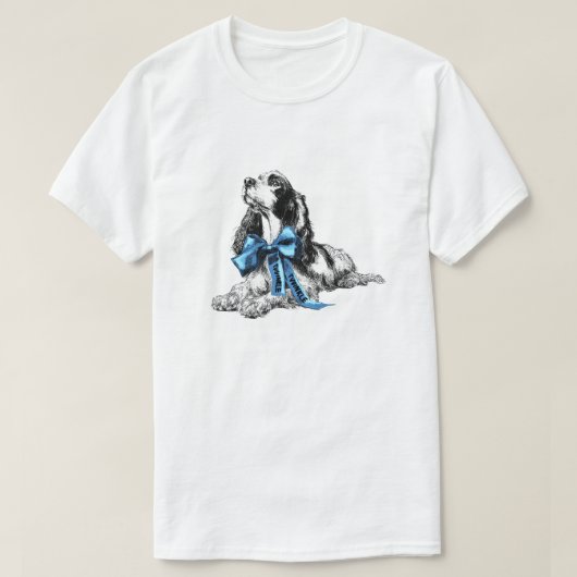 Cocker Spaniel Dog with Blue Bow Hand-Drawn Sketch T-shirt (Design voorkant)