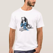 Cocker Spaniel Dog with Blue Bow Hand-Drawn Sketch T-shirt (Voorkant)