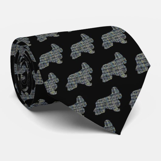 Cocker Spaniel Dog Yellow & Black Grid Black Strop Stropdas (Opgerold)