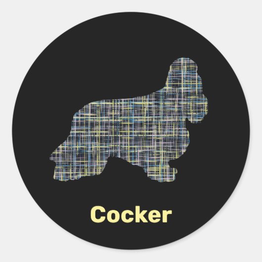 Cocker Spaniel Dog Yellow & Black Grid Line Ronde Sticker (Voorkant)