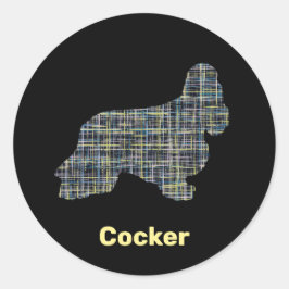 Cocker Spaniel Dog Yellow & Black Grid Line Ronde Sticker
