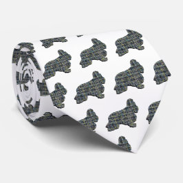 Cocker Spaniel Dog Yellow & Black Grid White Stropdas