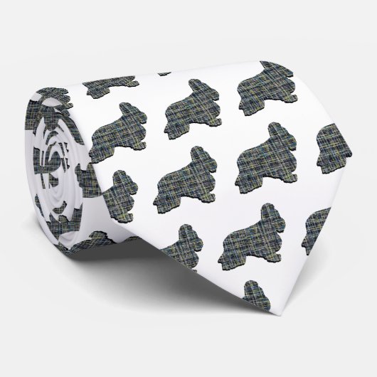 Cocker Spaniel Dog Yellow & Black Grid White Stropdas (Opgerold)