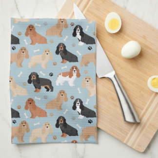 Cocker Spaniel Dogs Botten en Paws Blauw Theedoek