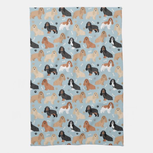 Cocker Spaniel Dogs Botten en Paws Blauw Theedoek (Verticaal)
