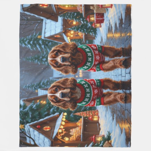 Cocker Spaniel Dogs Christmas Snow Holiday Fleece Deken (Voorkant)
