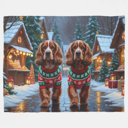 Cocker Spaniel Dogs Christmas Snow Holiday Fleece Deken (Voorkant (Horizontaal))