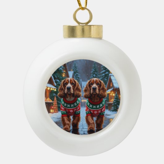 Cocker Spaniel Dogs Christmas Snow Holiday Keramische Bal Ornament (Voorkant)