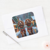 Cocker Spaniel Dogs Christmas Snow Holiday Vierkante Sticker (Envelop)
