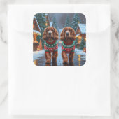 Cocker Spaniel Dogs Christmas Snow Holiday Vierkante Sticker (Tas)